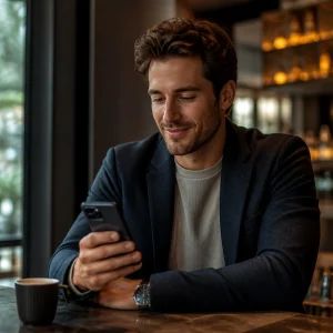 Couple chatting over coffee on a relaxed first date