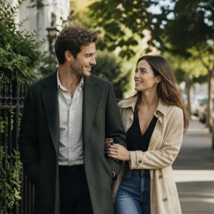 Couple chatting over coffee on a relaxed first date