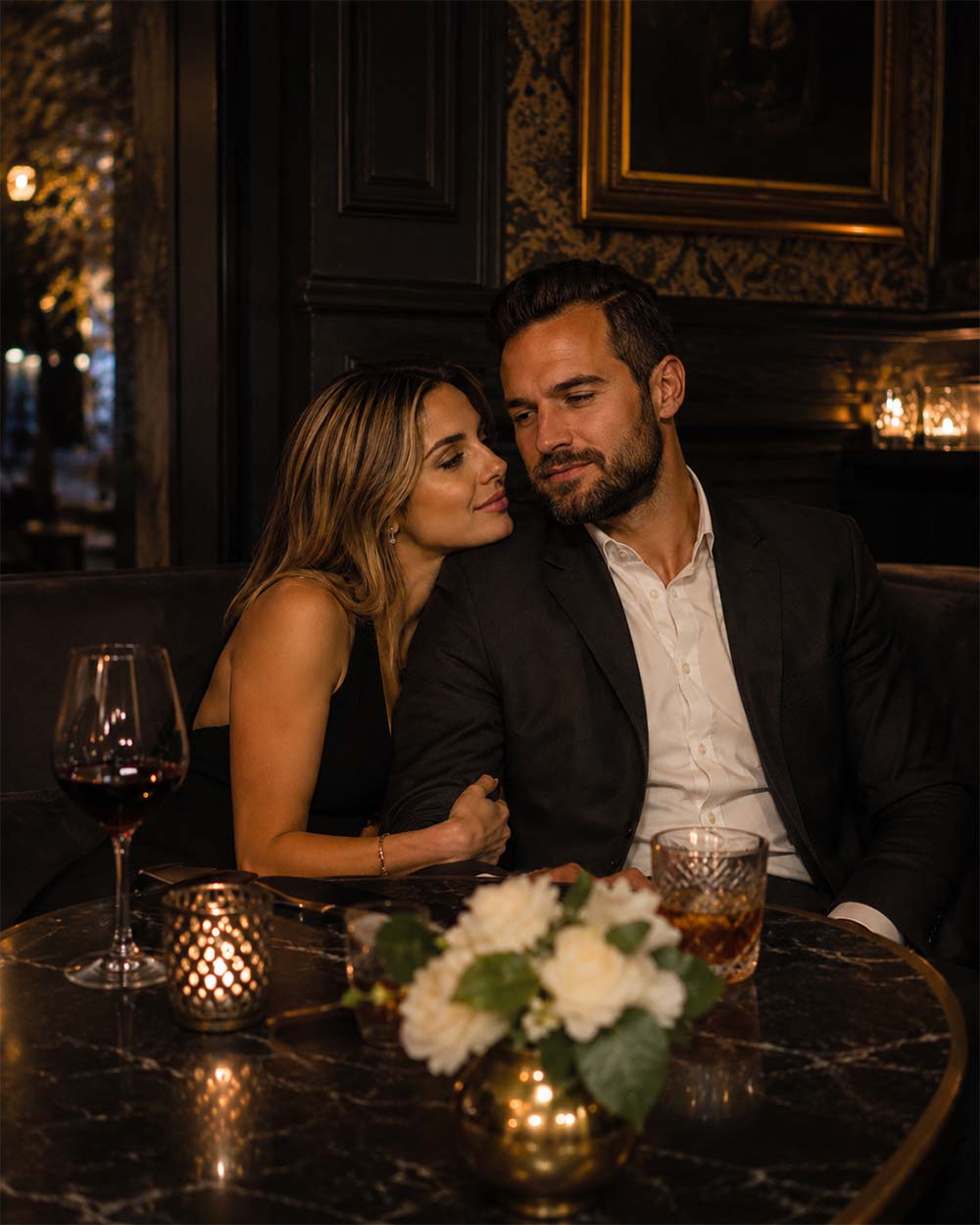 Well-matched Melbourne couple sharing a relaxed first date at a quiet inner-city wine bar